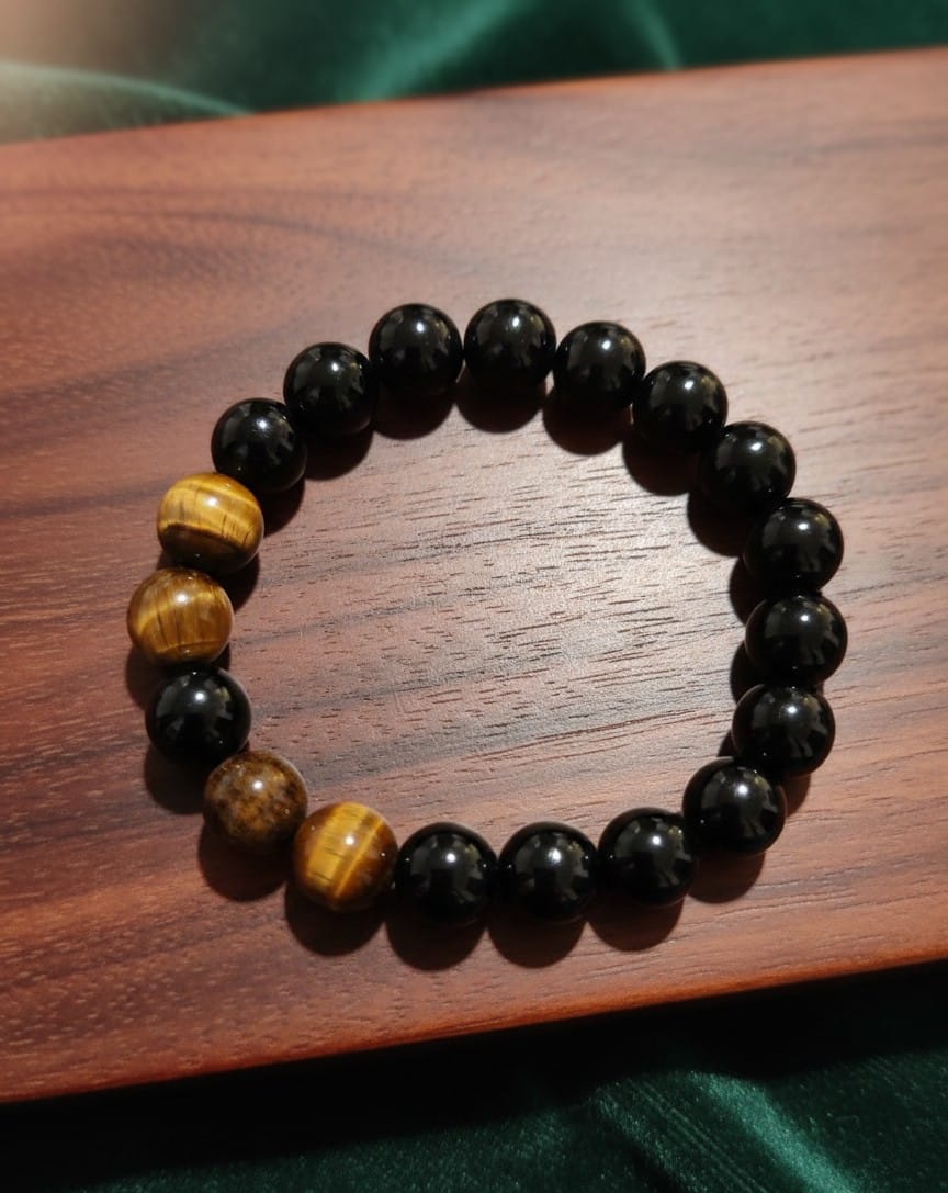 Pulsera para hombre simulación piedras naturales color madera y negro